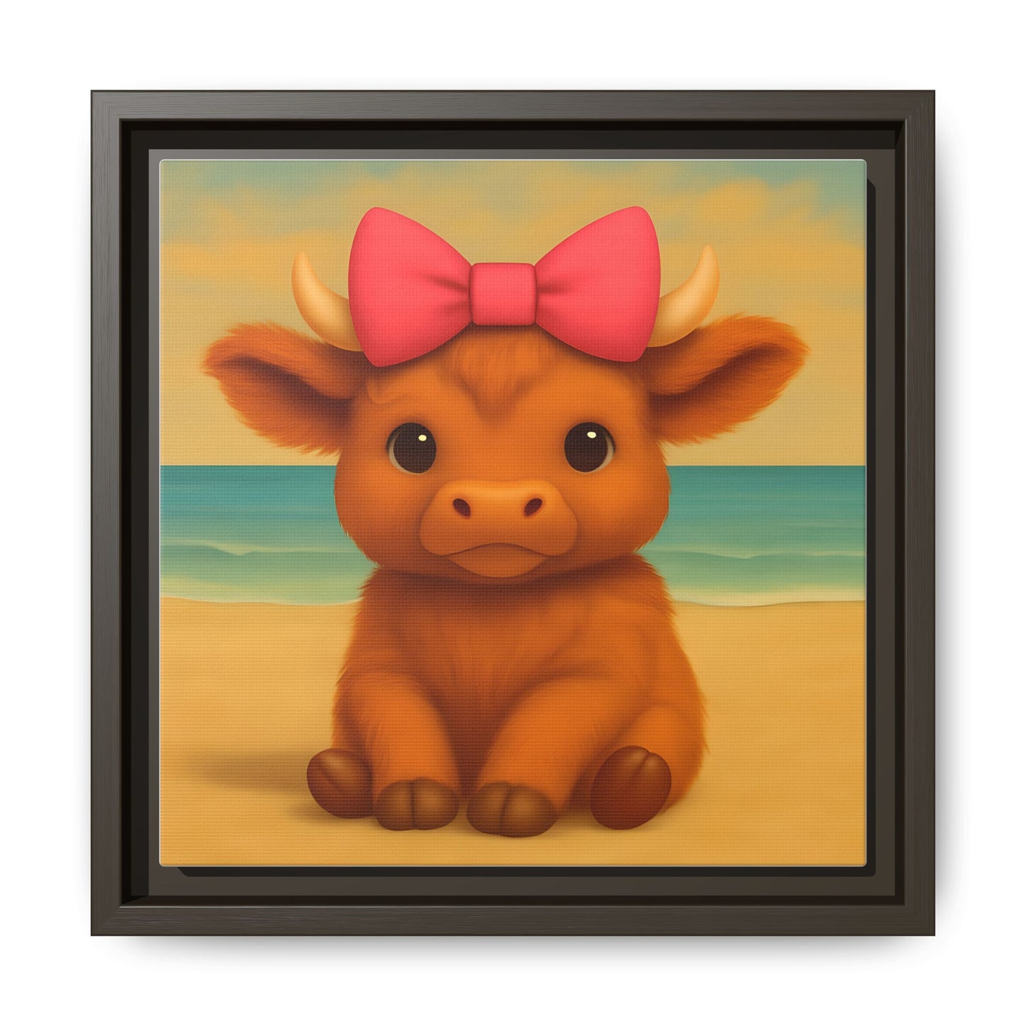 Cute nursery wall decor featuring highland cow at the beach