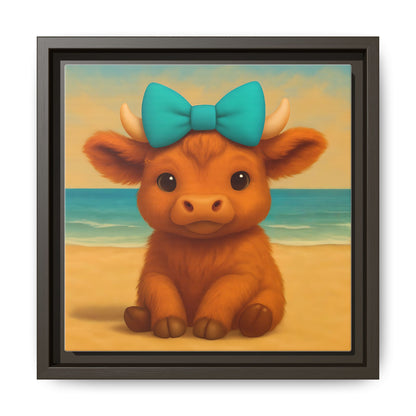 Rustic farmhouse Highland Cow canvas print on pinewood frame