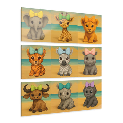 Cute baby safari animals canvas wall decor for nursery or kids room with pastel bows