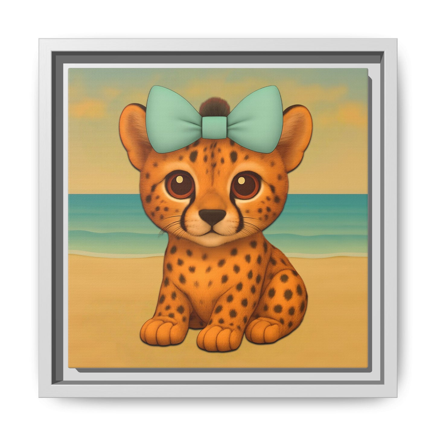 Adorable cheetah nursery wall decor on framed canvas – safari theme baby shower gift