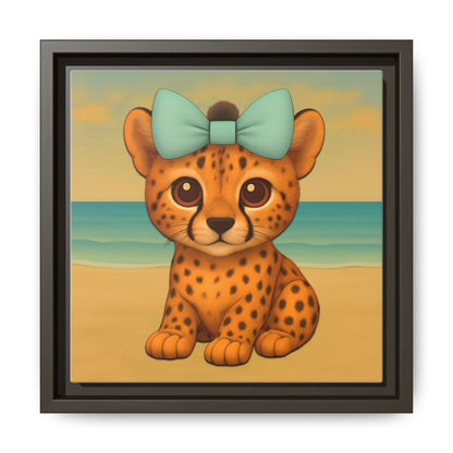 Cute safari animal canvas print featuring baby cheetah with bow – kids room wall art
