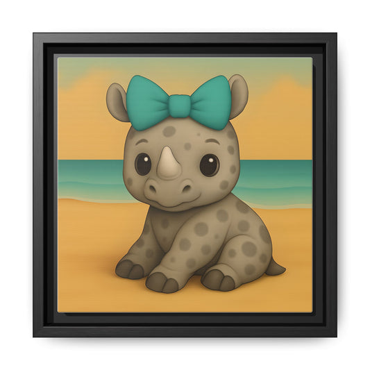 Baby rhino canvas wall art with teal bow for nursery
