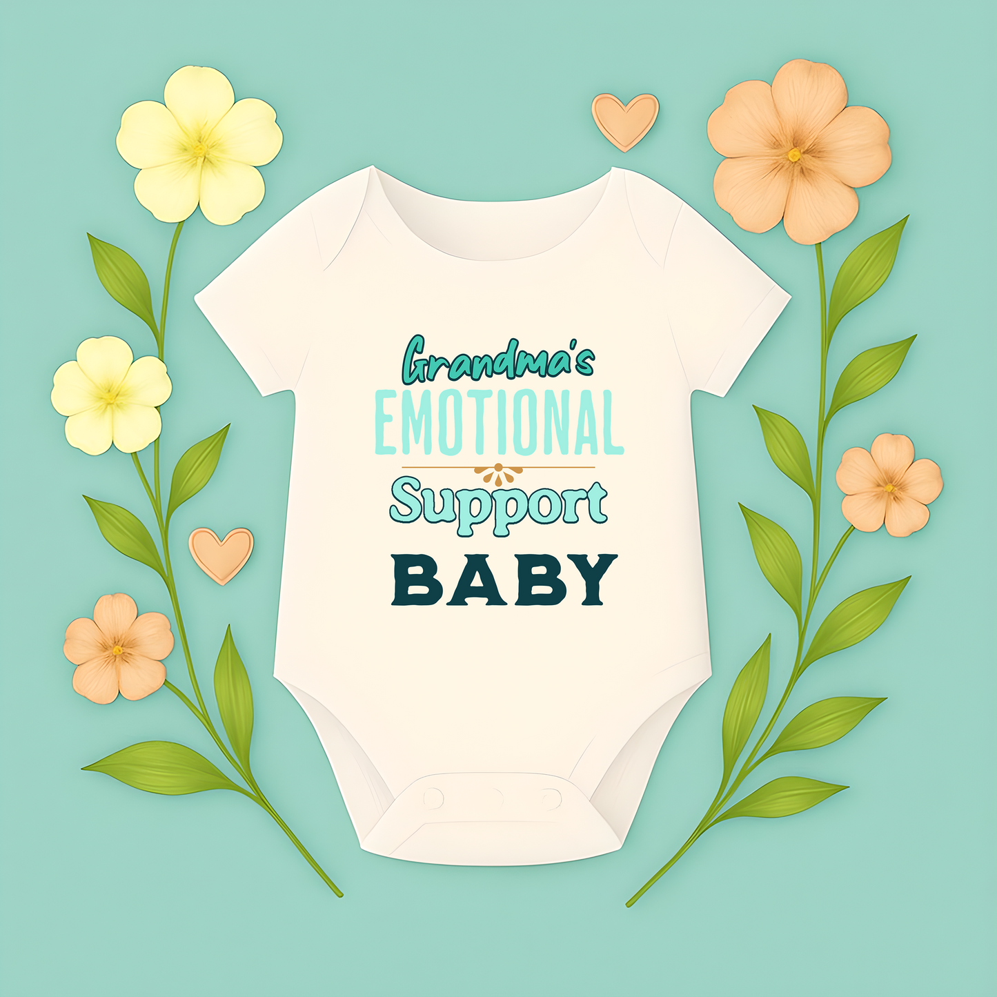 Grandma’s emotional support baby onesie with fun text design