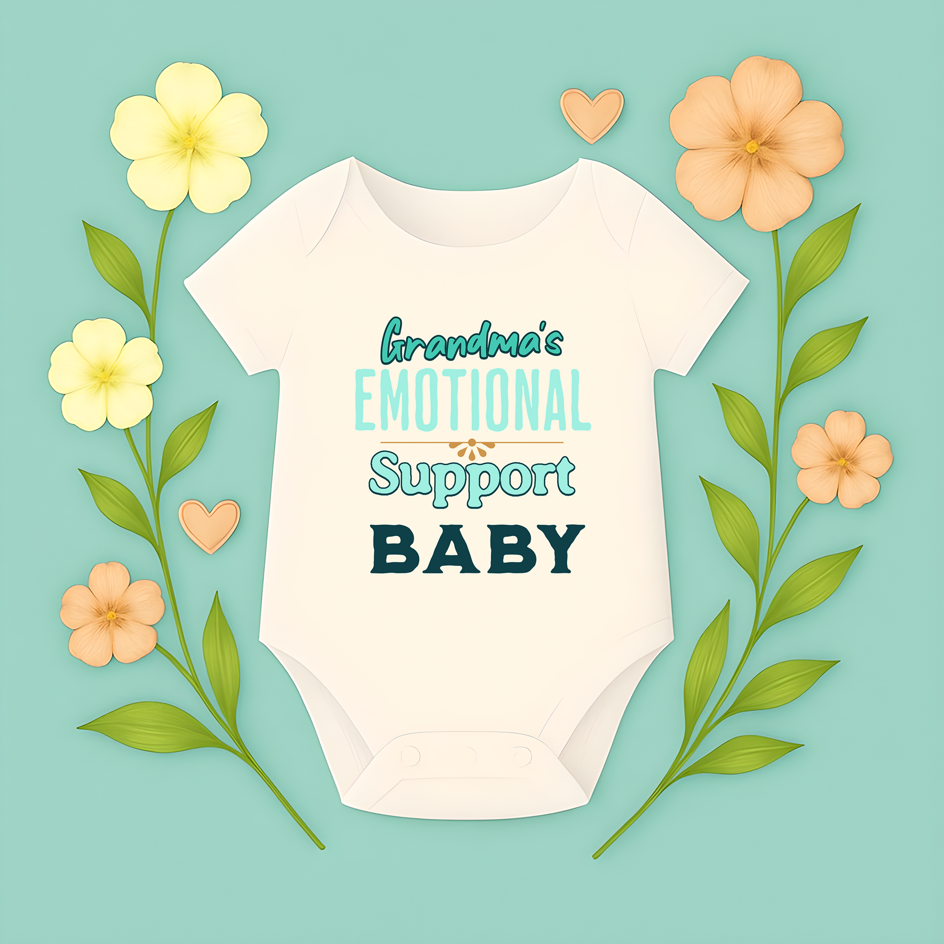 Grandma’s emotional support baby onesie with fun text design