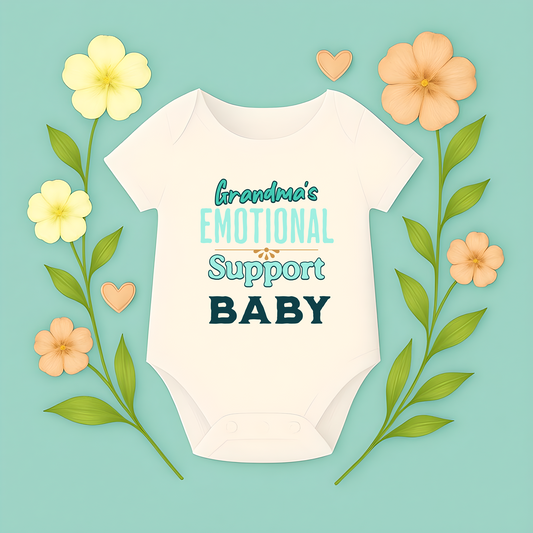 Grandma’s emotional support baby onesie with fun text design