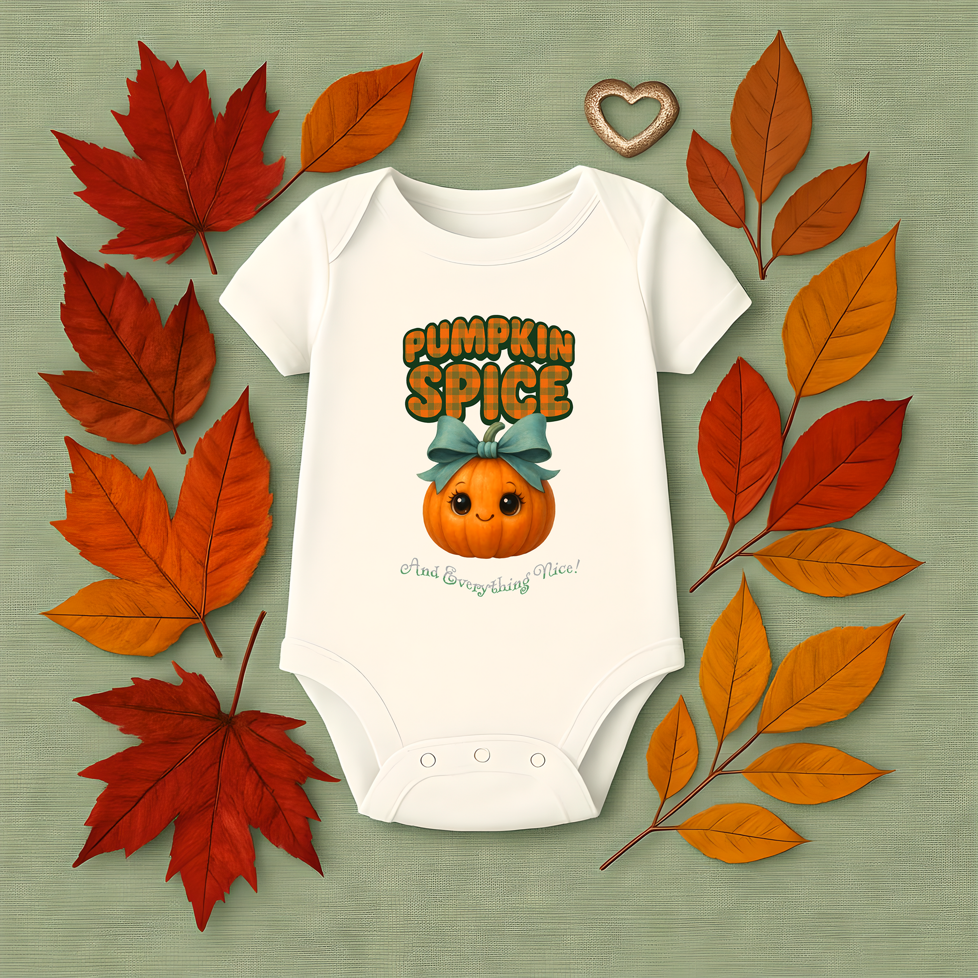 Pumpkin spice baby onesie fall outfit – cute newborn bodysuit with pumpkin graphic and bow