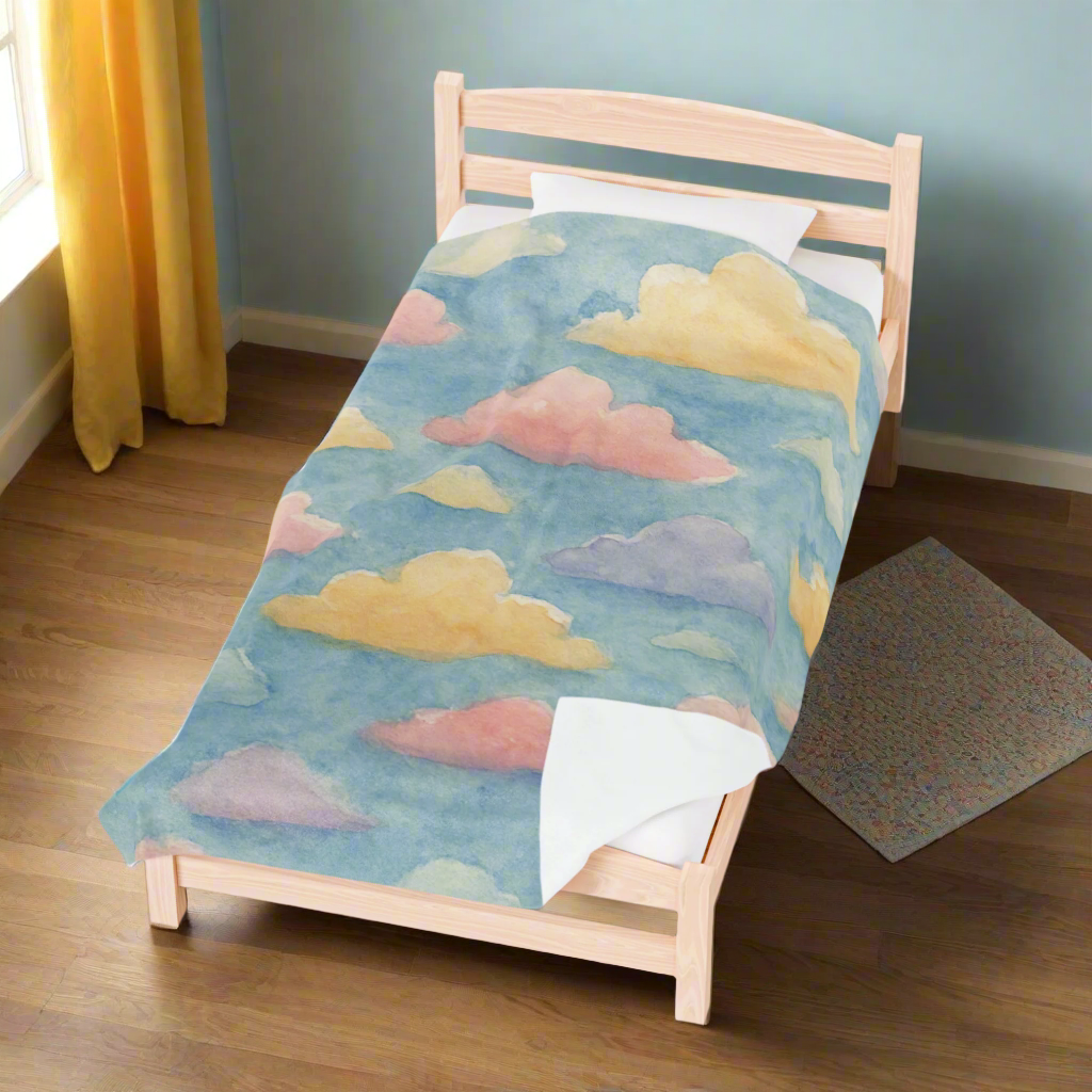 Pastel cloud blanket for toddler room or nursery