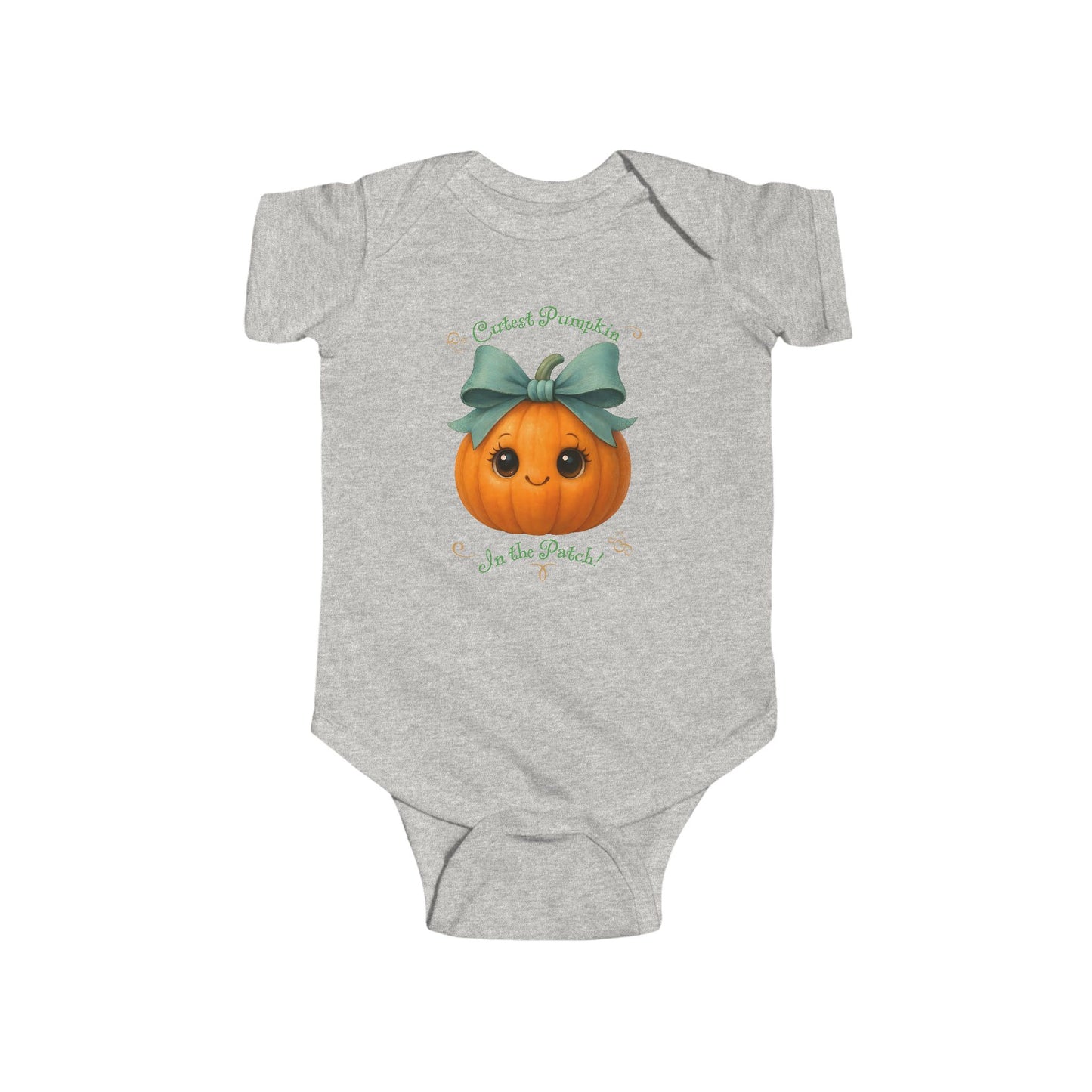 Seasonal baby onesie featuring pumpkin design, perfect for fall outfits and Halloween photoshoots