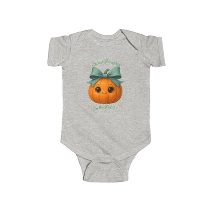 Seasonal baby onesie featuring pumpkin design, perfect for fall outfits and Halloween photoshoots