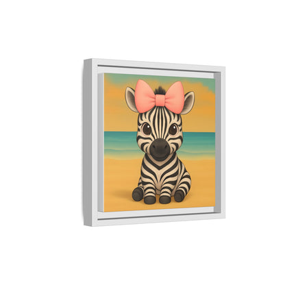 Adorable baby animal artwork, zebra print with coral bow for children’s room