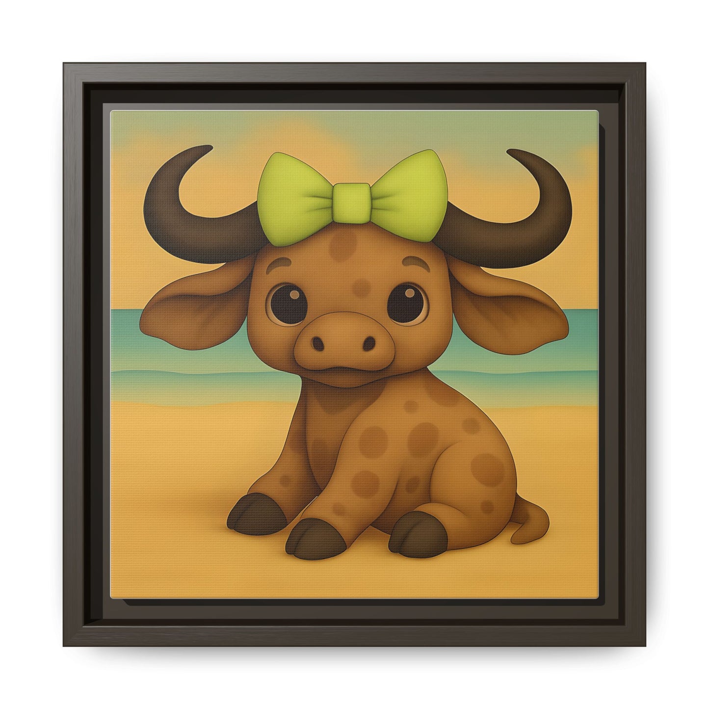 eco-friendly animal canvas print of baby buffalo with bow