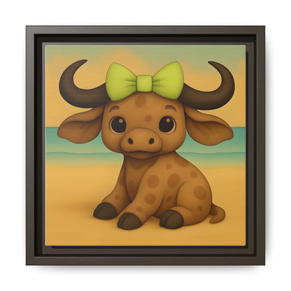 eco-friendly animal canvas print of baby buffalo with bow
