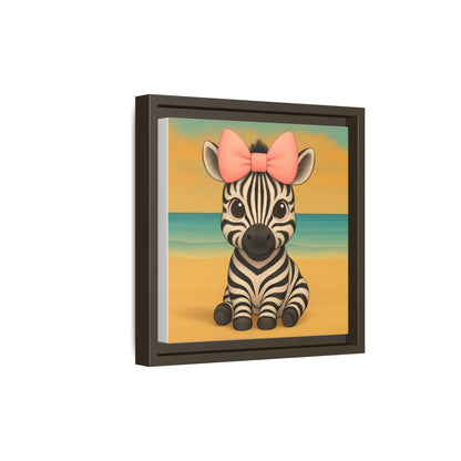 Modern kids room wall art featuring cartoon zebra with oversized pink bow