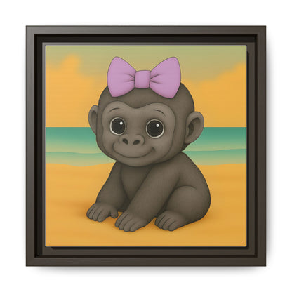 jungle nursery wall art featuring smiling baby monkey