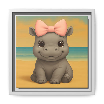 Jungle animal hippo canvas print with soft pastel colors