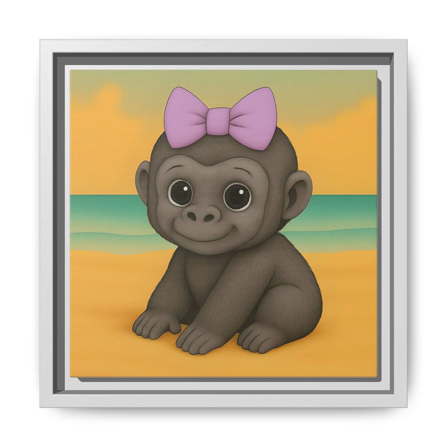 monkey wall art on 10x10 canvas and white frame for kids’ room