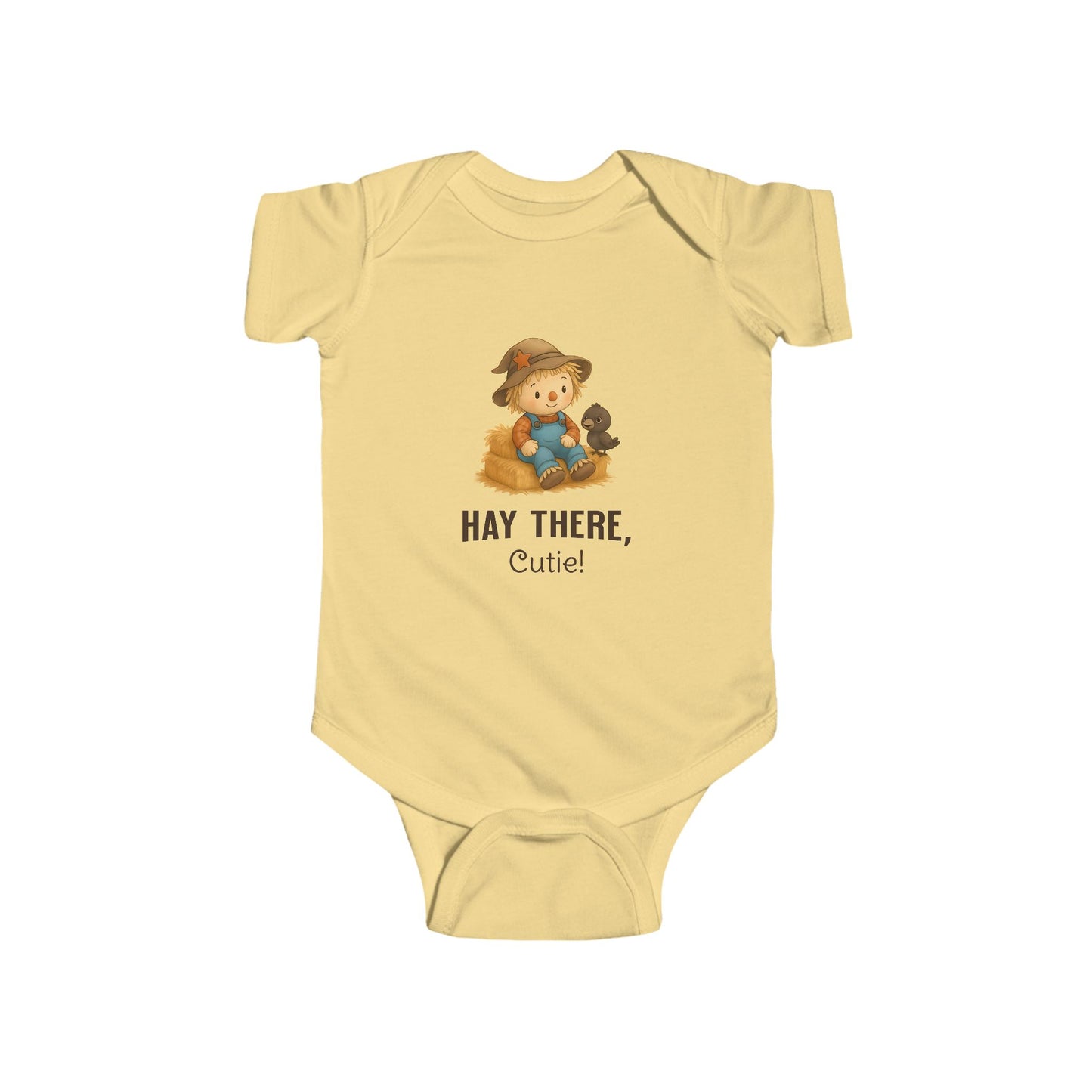 Unisex baby onesie for autumn – Hay There Cutie scarecrow design