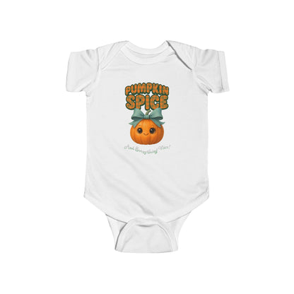 Autumn baby bodysuit pumpkin spice design – seasonal infant clothing for fall photos.