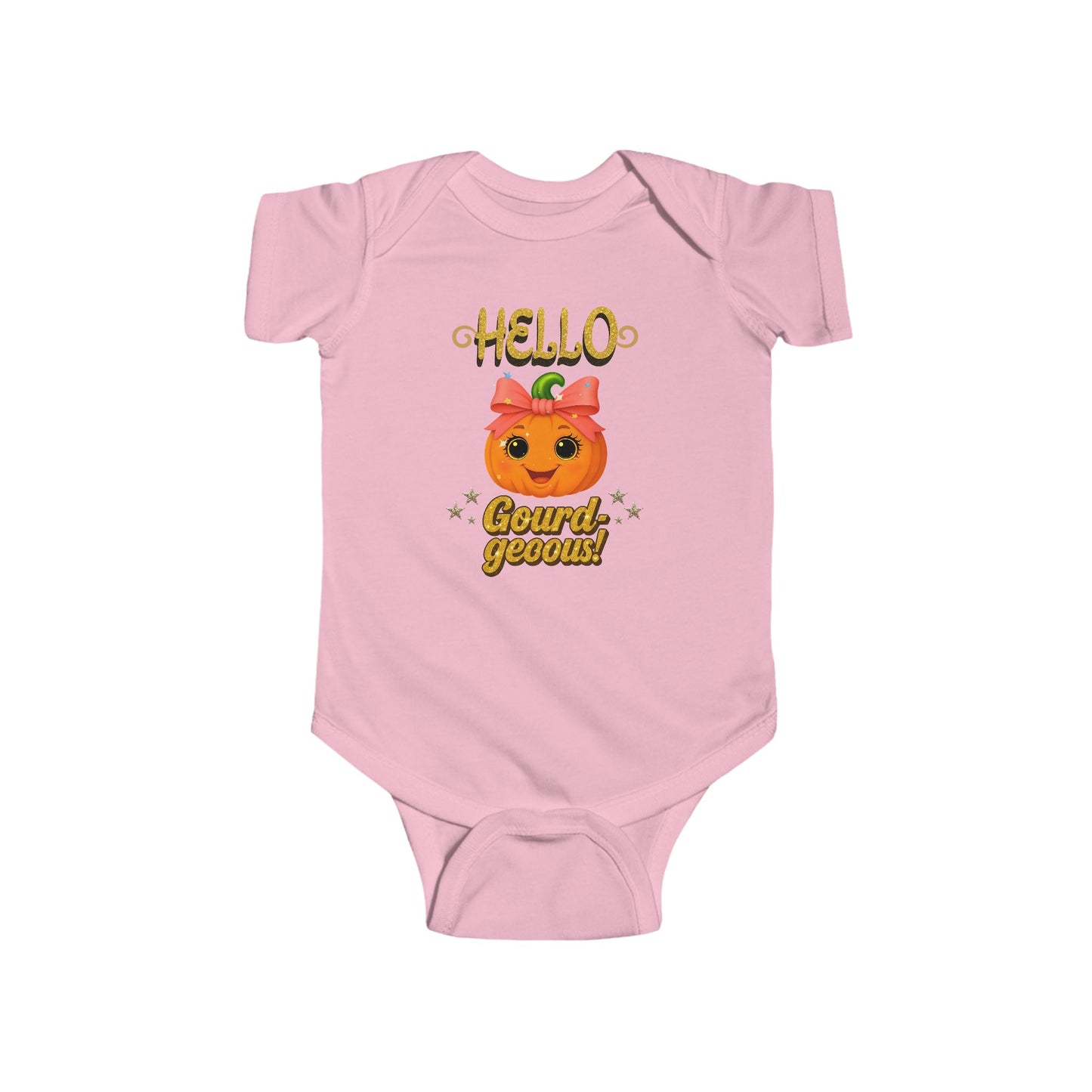 Hello Gourd-geous pumpkin baby outfit – cute fall themed clothing for newborn photoshoots.