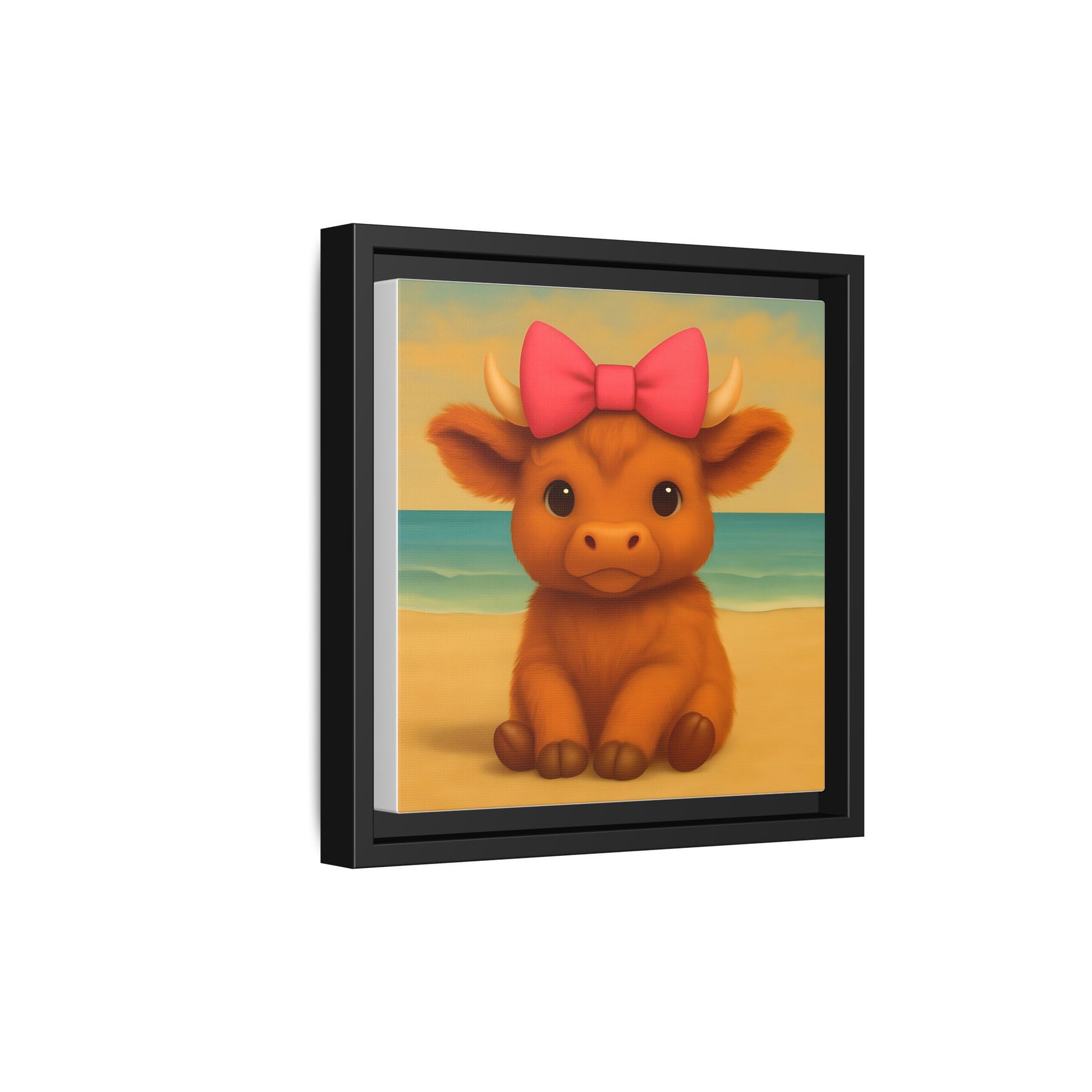 Eco-friendly animal canvas art of baby cow with pink bow
