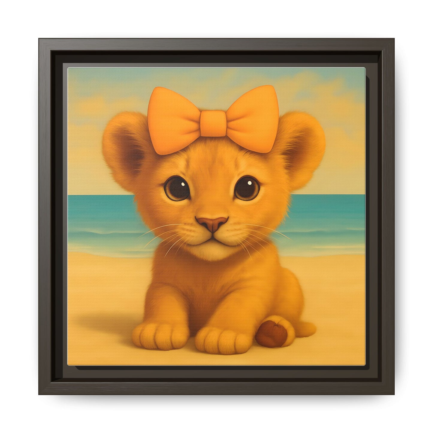 eco-friendly animal canvas print of lion cub with bow