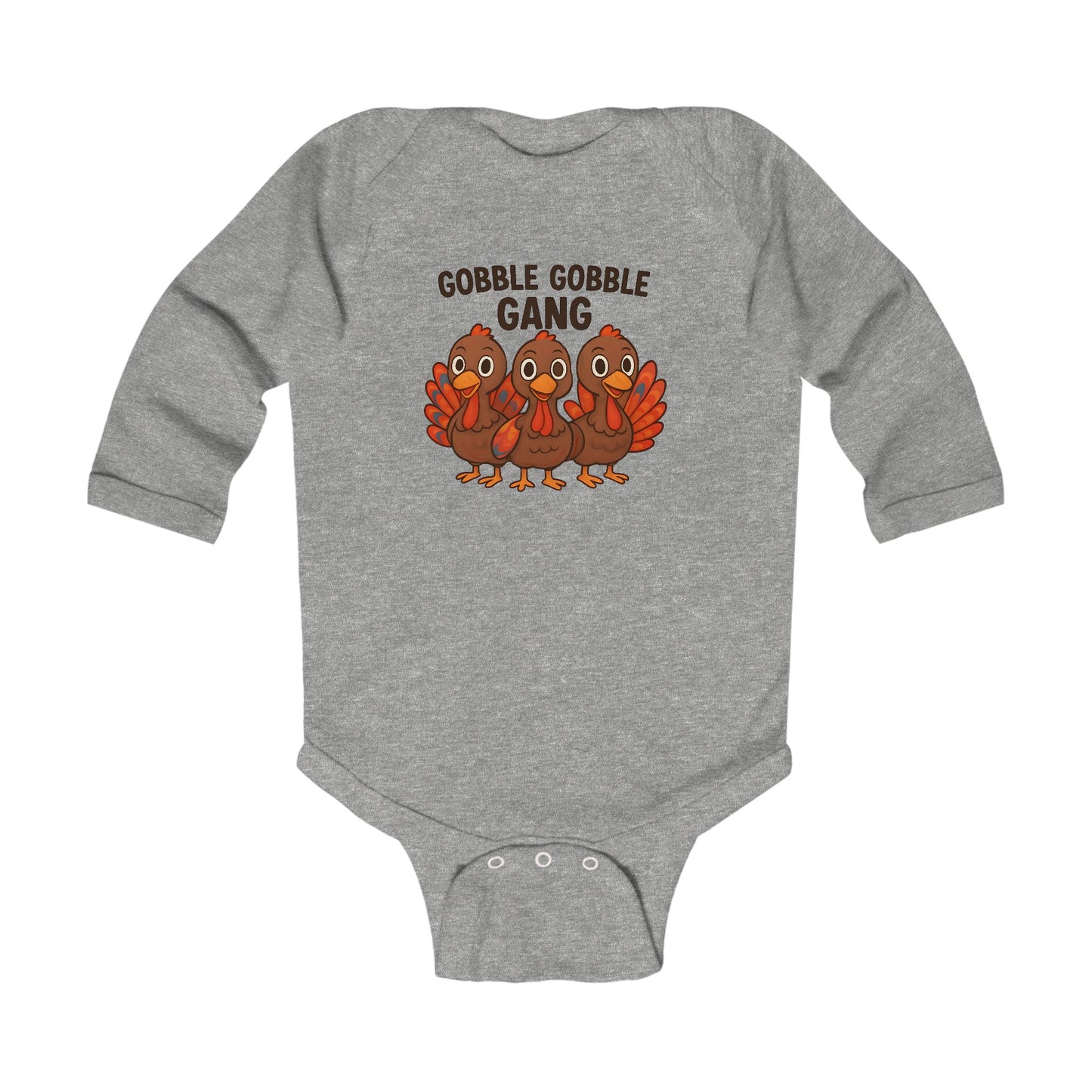 Fall holiday heather gray long sleeve turkey onesie bodysuit for babies