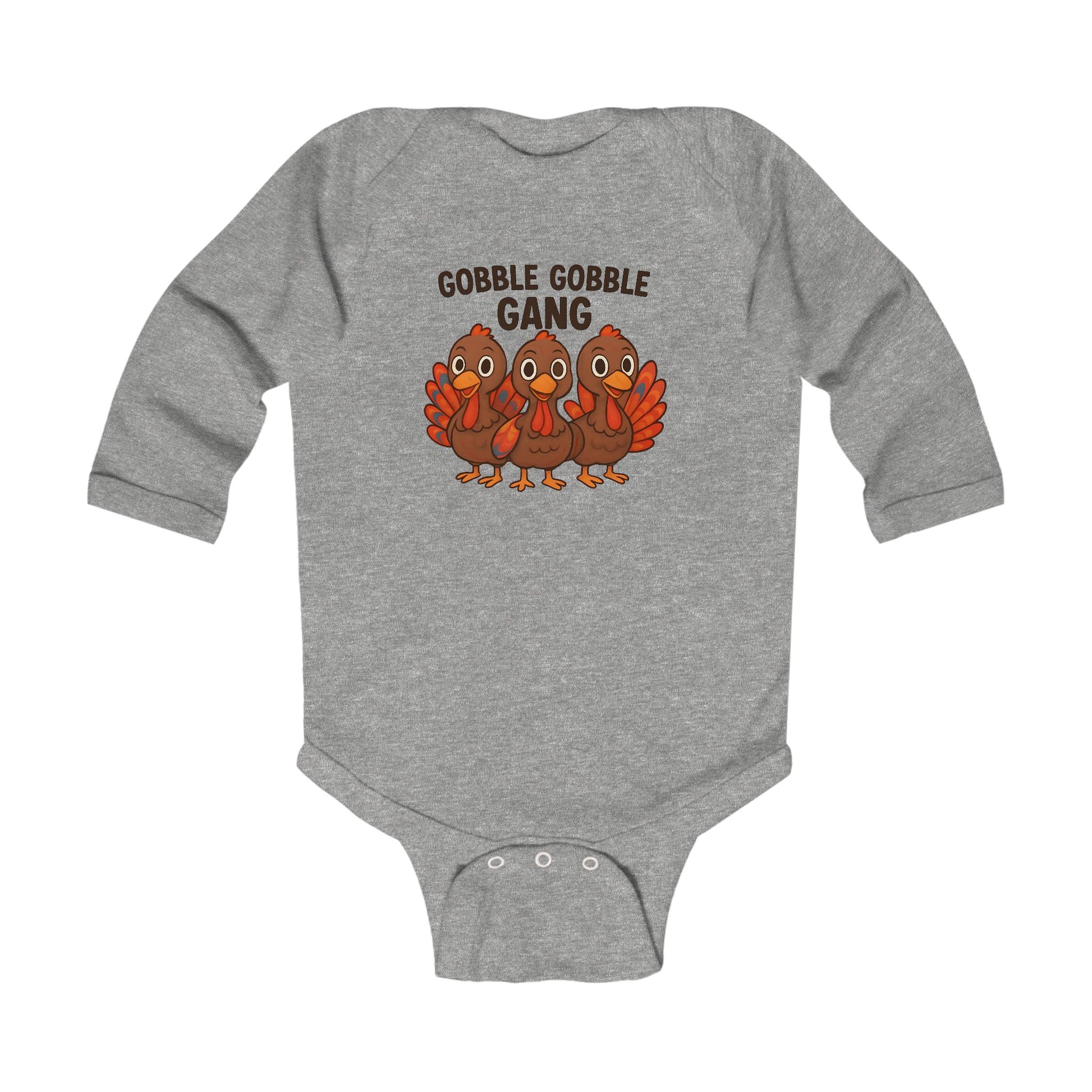 Fall holiday heather gray long sleeve turkey onesie bodysuit for babies