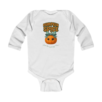 Pumpkin spice themed baby outfit for fall and Thanksgiving