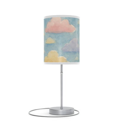 Pastel cloud print lamp shade on silver steel base