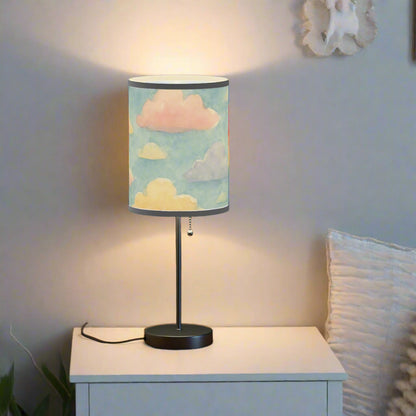360-degree cloud print on watercolor-inspired lampshade
