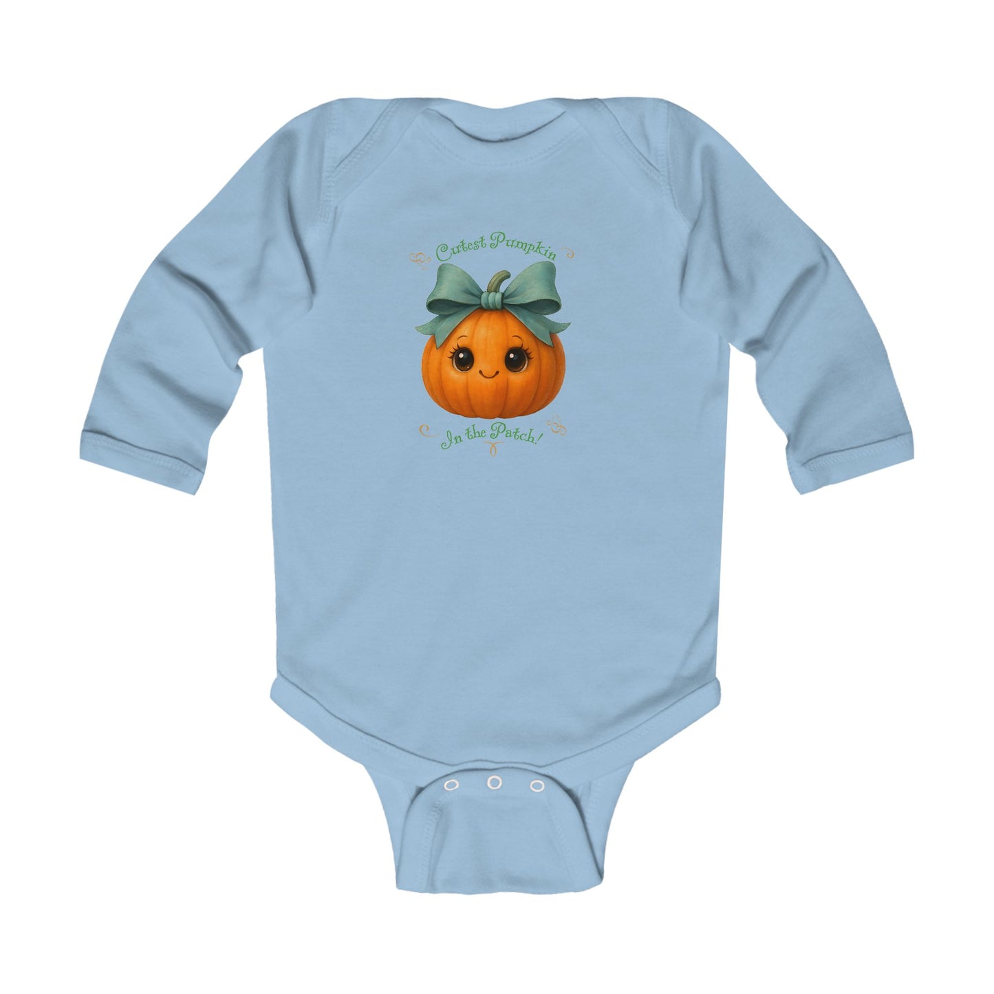 Baby blue pumpkin illustrated fall onesie cute Halloween romper
