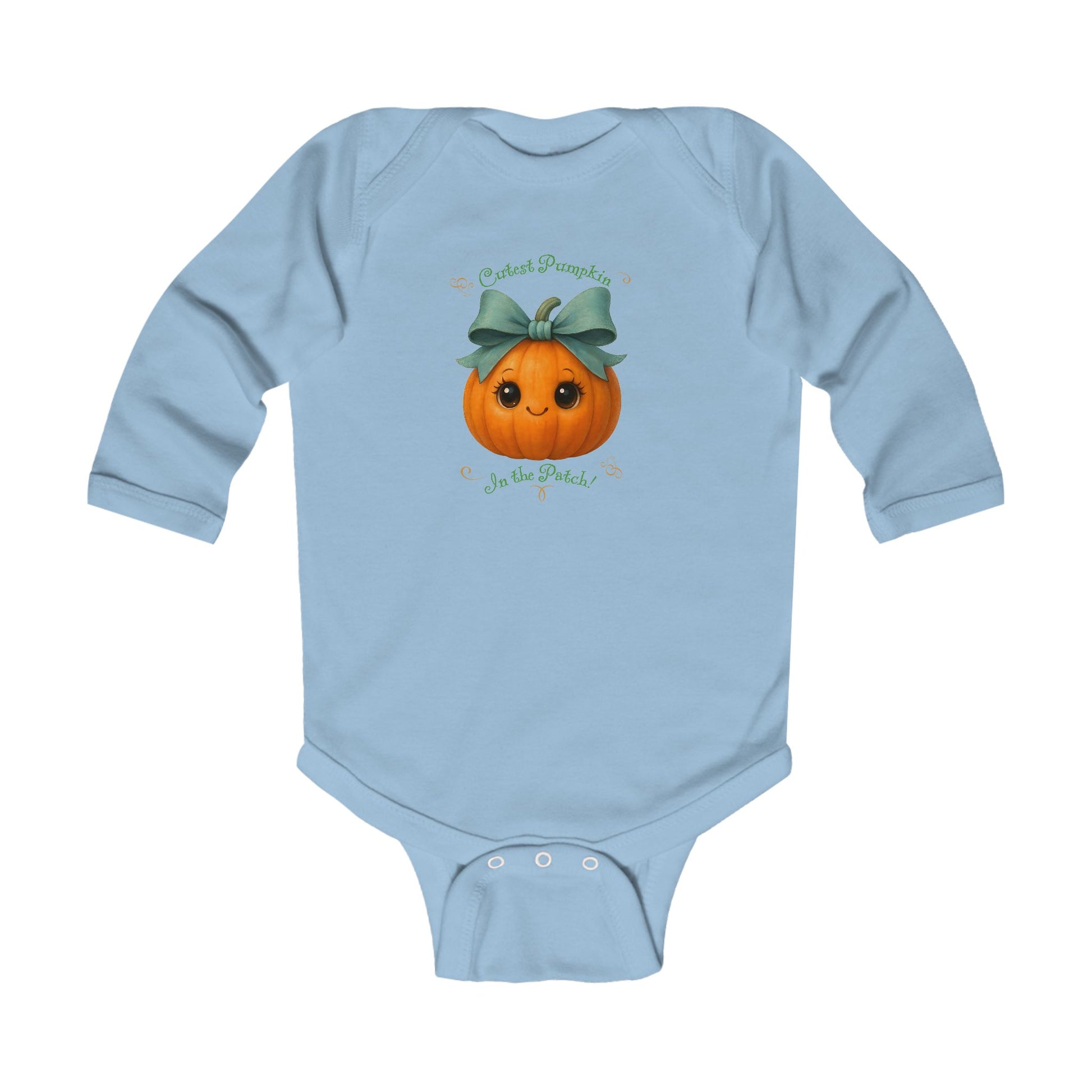 Baby blue pumpkin illustrated fall onesie cute Halloween romper