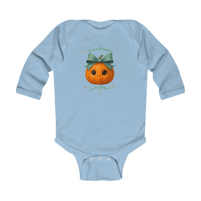 Baby blue pumpkin illustrated fall onesie cute Halloween romper