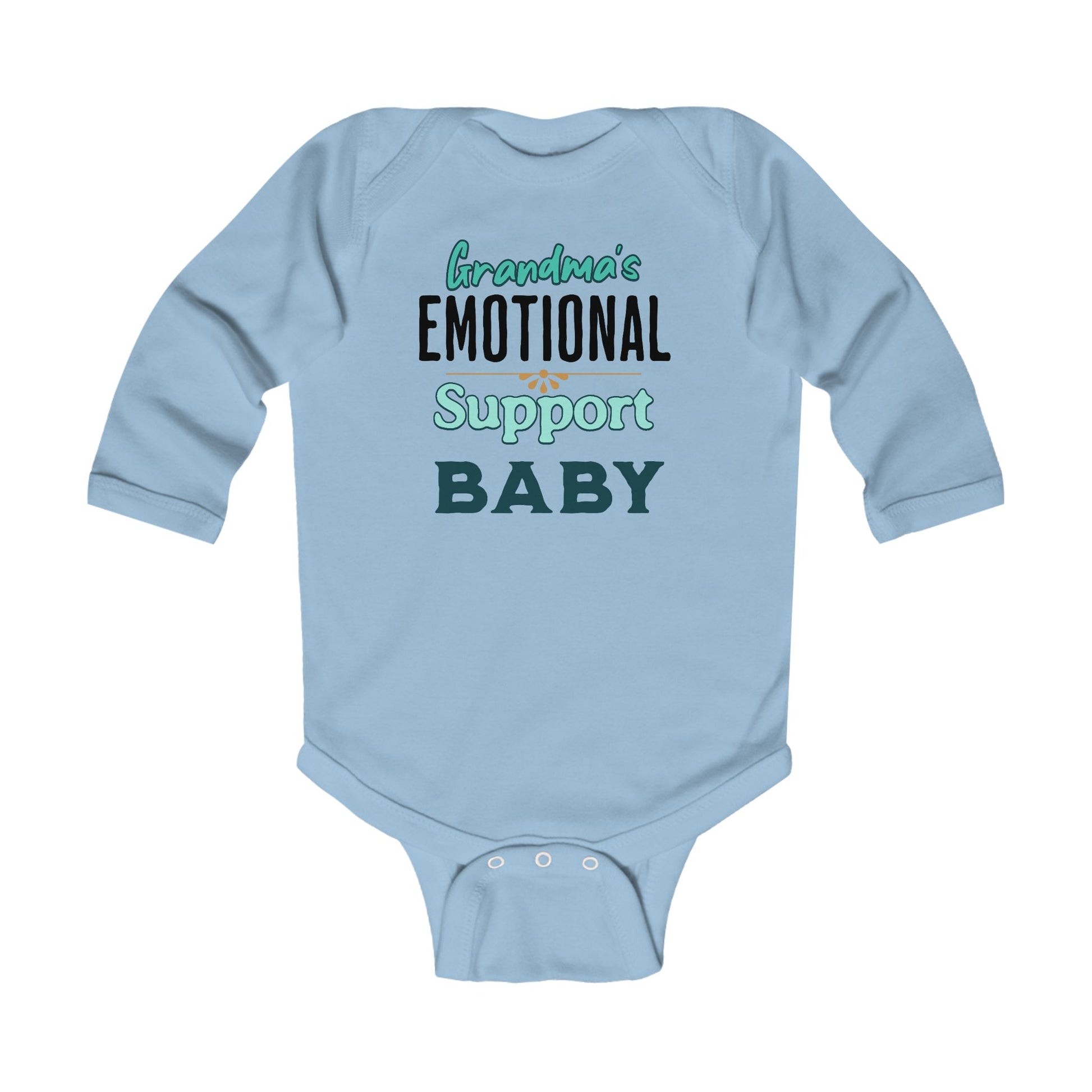 Soft cotton blue infant bodysuit perfect for baby shower or new grandma gift