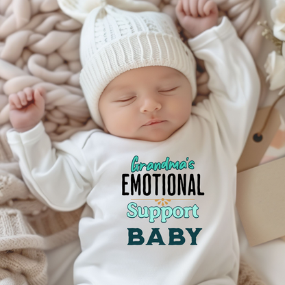 Funny baby onesie bodysuit gift for grandma with emotional support baby text