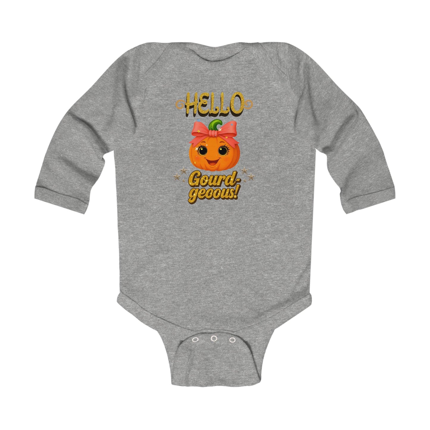 Soft gray cotton baby bodysuit with adorable pumpkin print for autumn photoshoots