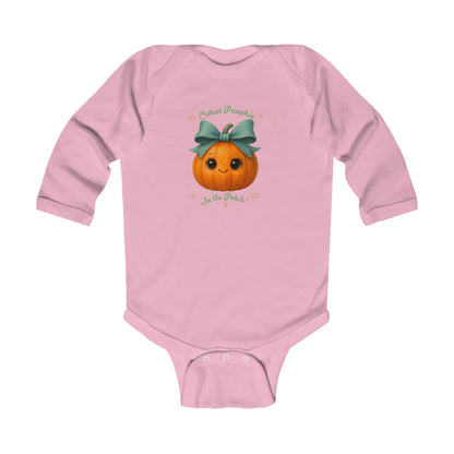 Cute seasonal design of a smiling baby pumpkin fall onesie fall baby onesie perfect for a Thanksgiving outfit