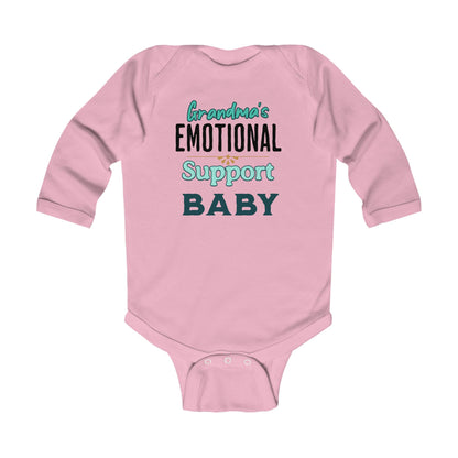 Cute pink baby romper showing grandmothers love with “Grandma’s Emotional Support Baby” graphic