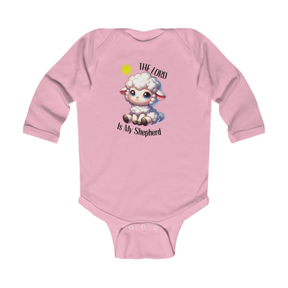 Faith based pink onesie newborn clothing with baby sheep lamb and sunshine design