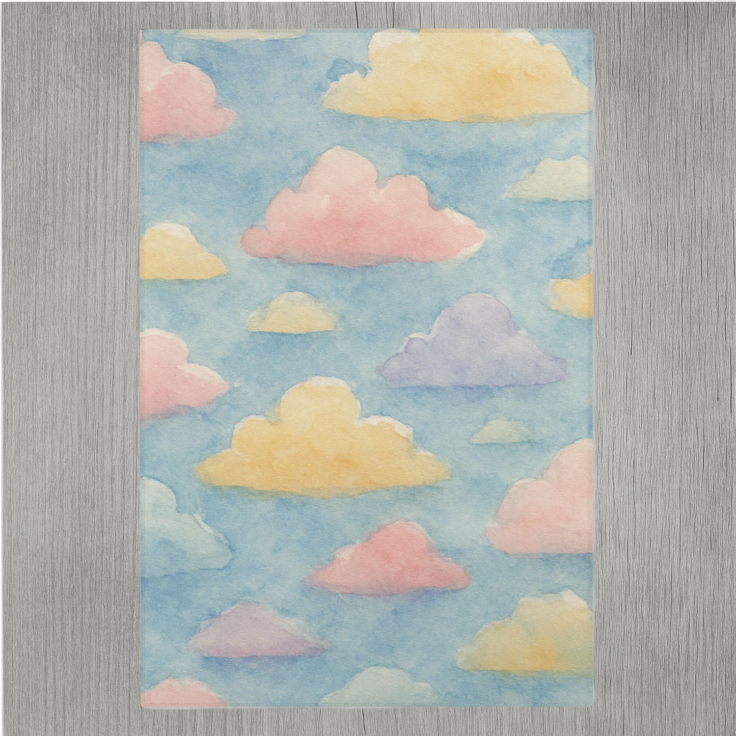 Lightweight durable area rug with whimsical sky and cloud design perfect for baby rooms