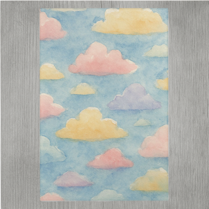 Lightweight durable area rug with whimsical sky and cloud design perfect for baby rooms