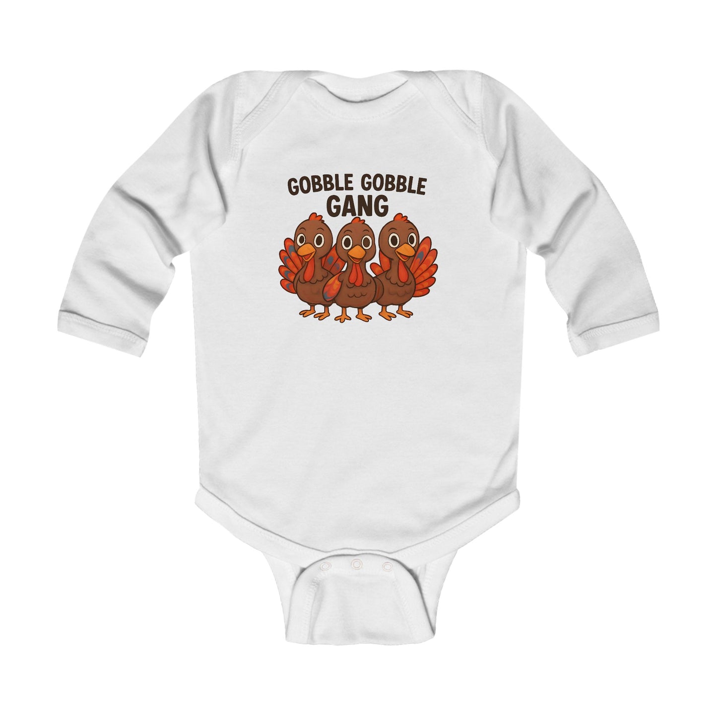 Cozy cotton long sleeve white fall thanksgiving baby bodysuit onesie with turkey design