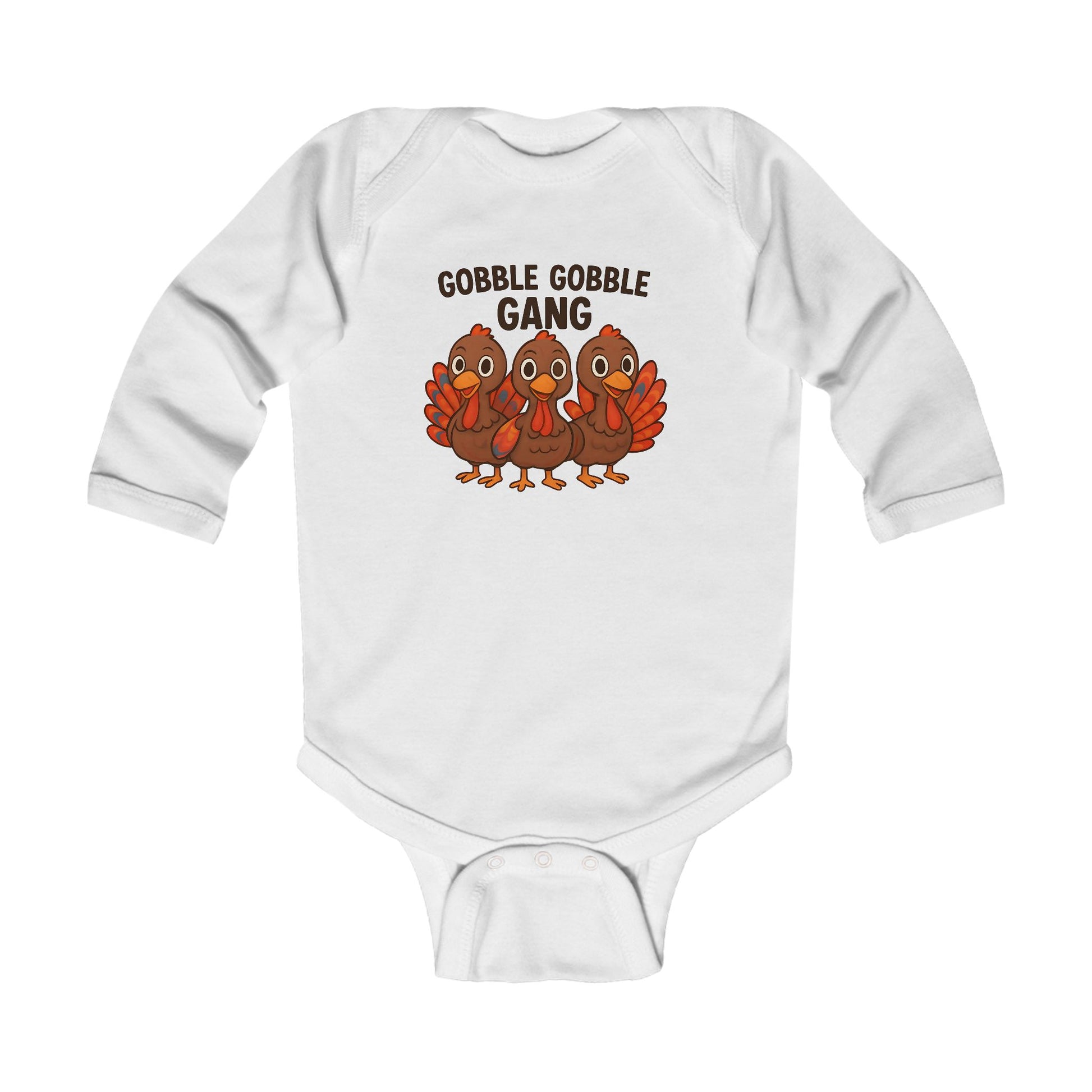Cozy cotton long sleeve white fall thanksgiving baby bodysuit onesie with turkey design